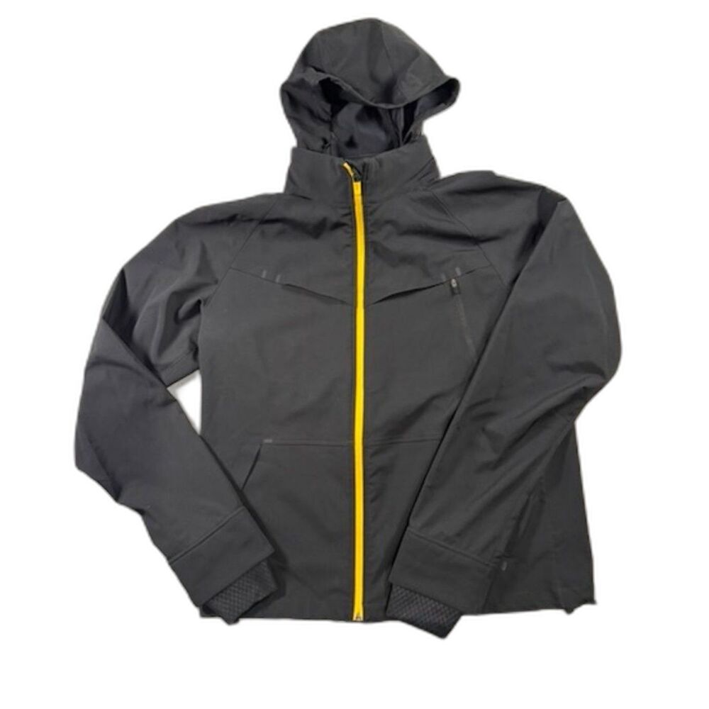 Nike Womens M Hooded Jacket Black Yellow Double Zip Stowaway Hood Y2K
